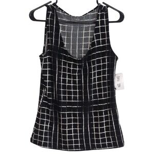 Cleo Women's Medium Black White‎ Patterned Sleeveless Tank Top Stretchy